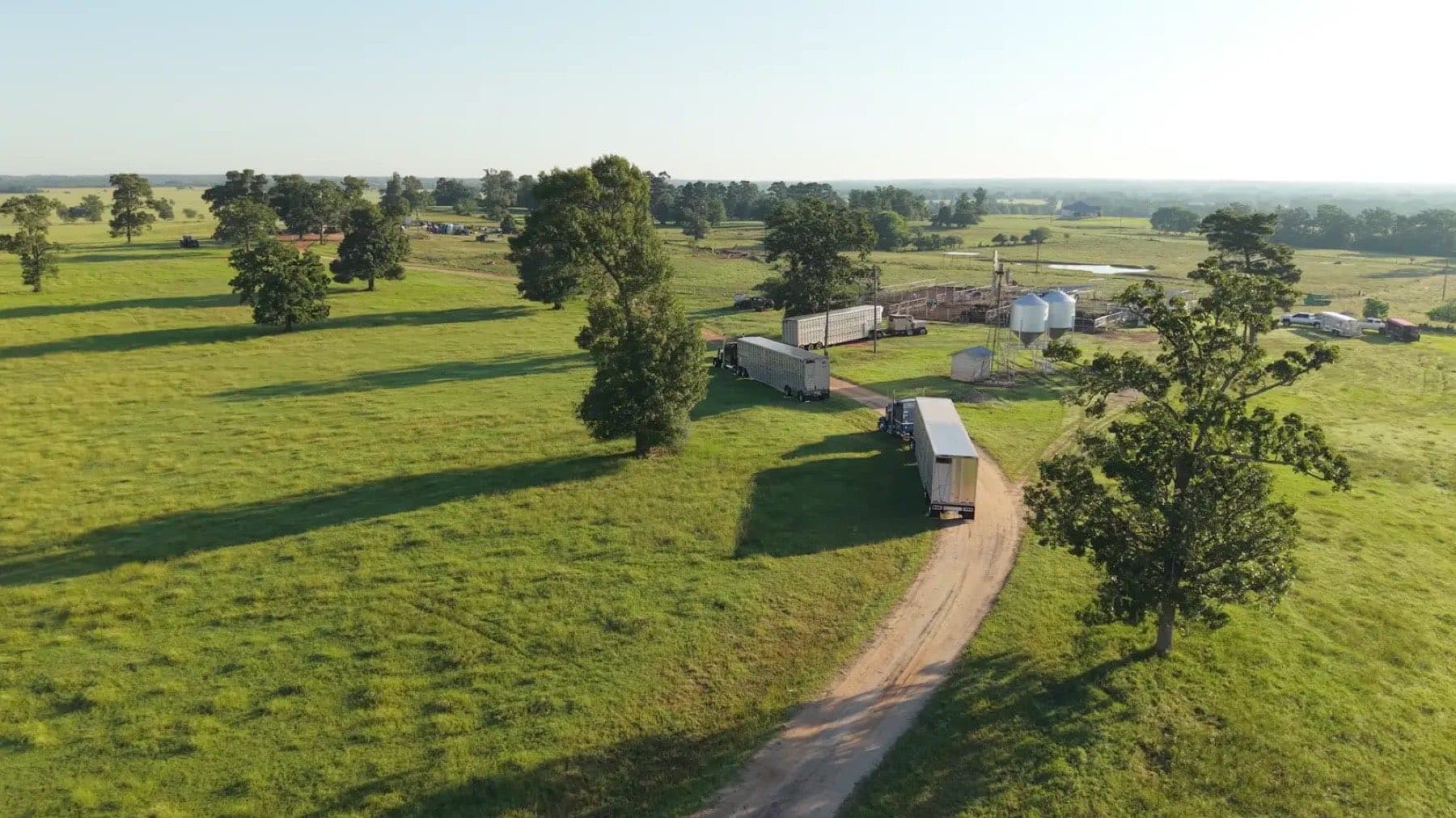 Aerial view of a cattle pot arriving at a ranch